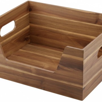 Premium Acacia Wood Open-Front Storage Bin with Integrated Handles